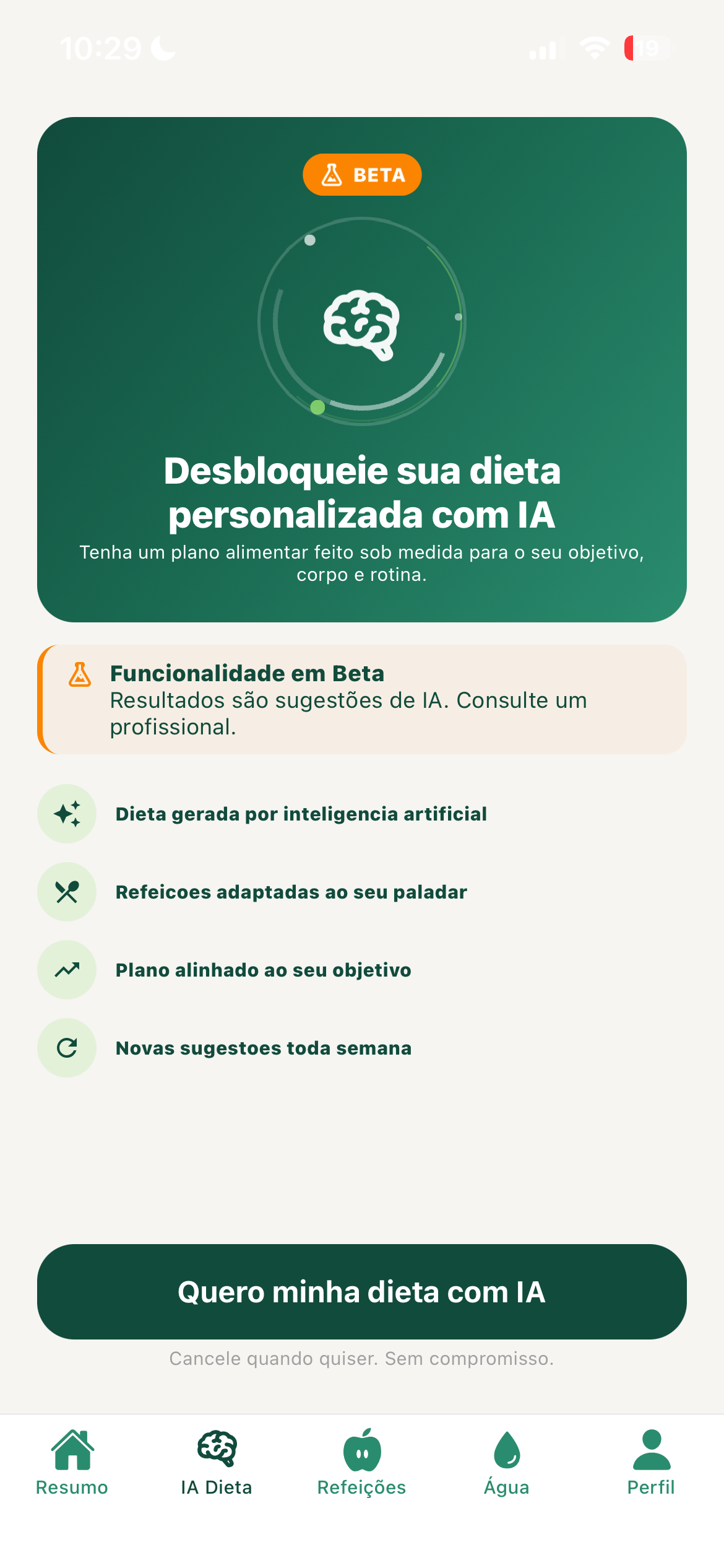 Interface de dietas personalizadas do Nutrilow